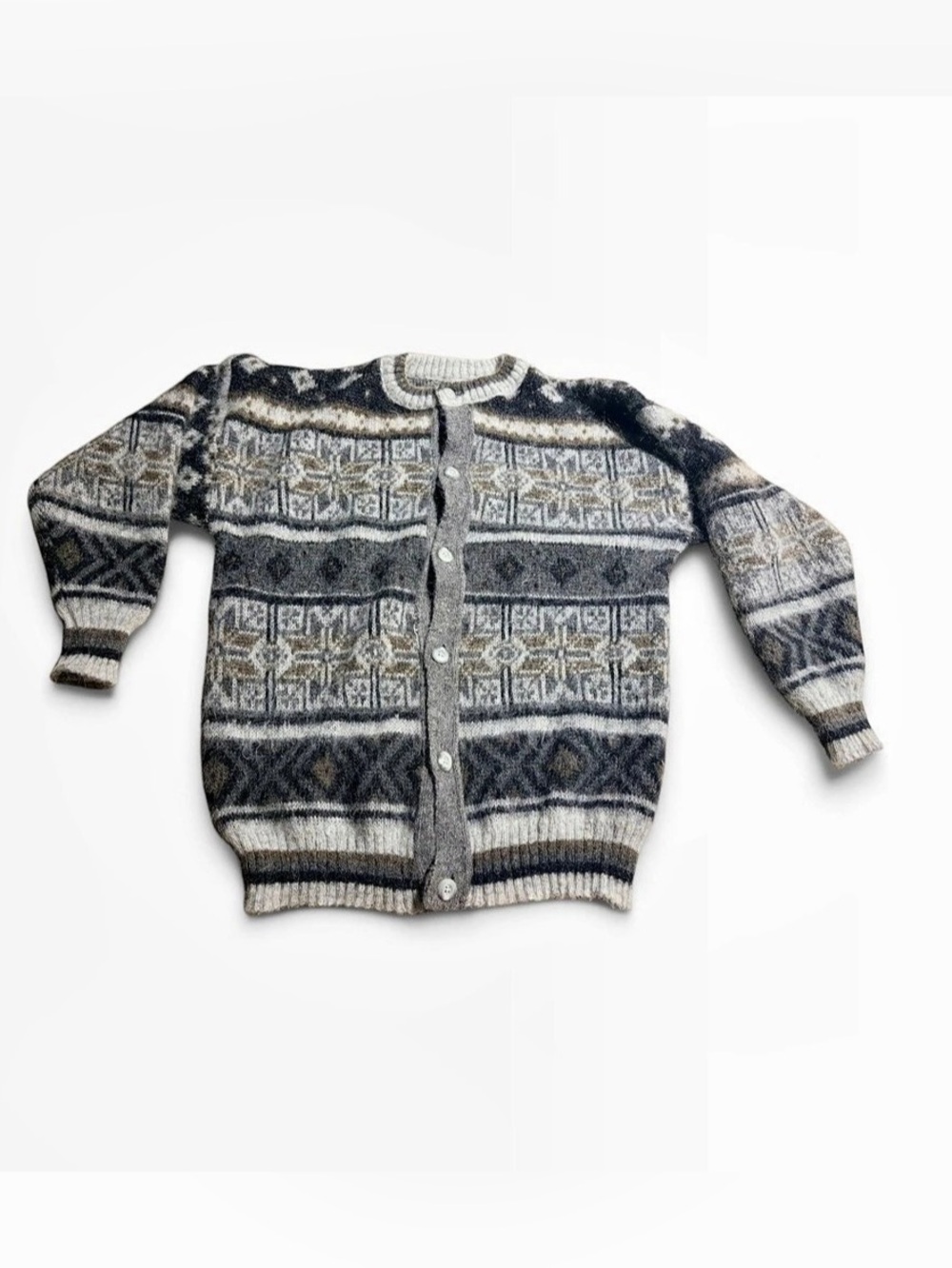 Vintage Char Icelandic Wool Sweater Chunky Knit Cardigan Sweater Medium